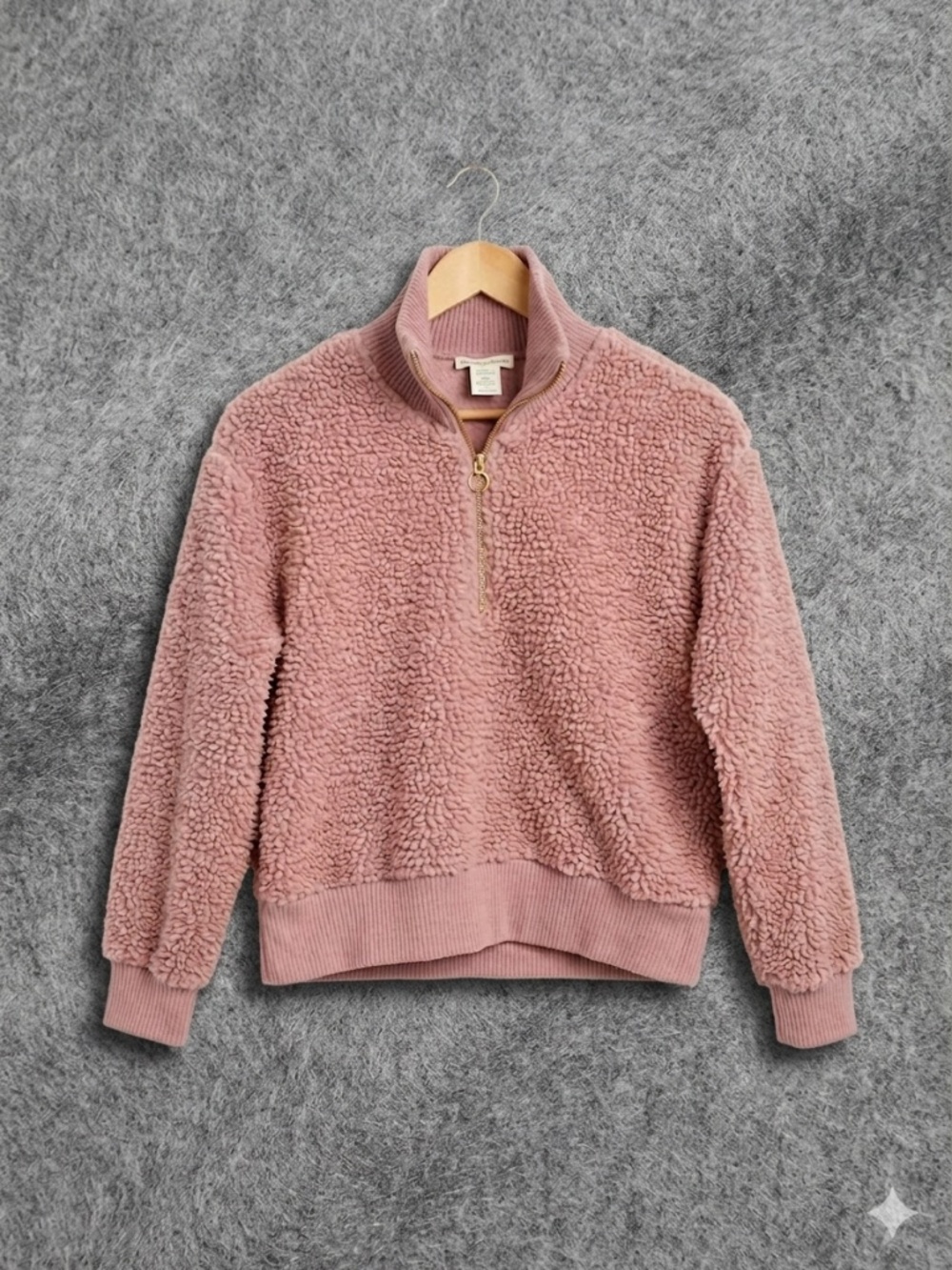 FOR THE REPUBLIC Mauve Sherpa Fleece Half-Zip Pullover Sweatshirt S